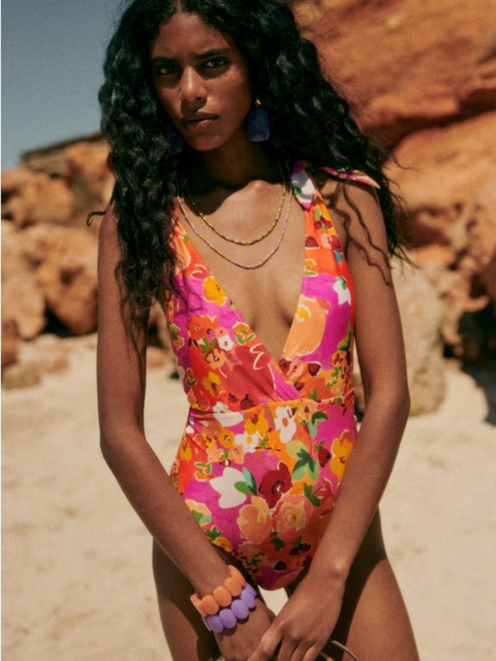 Sézane x Ysé Paraiso One Piece Swimsuit In Clay Floral NWT Size FR 44, US 12